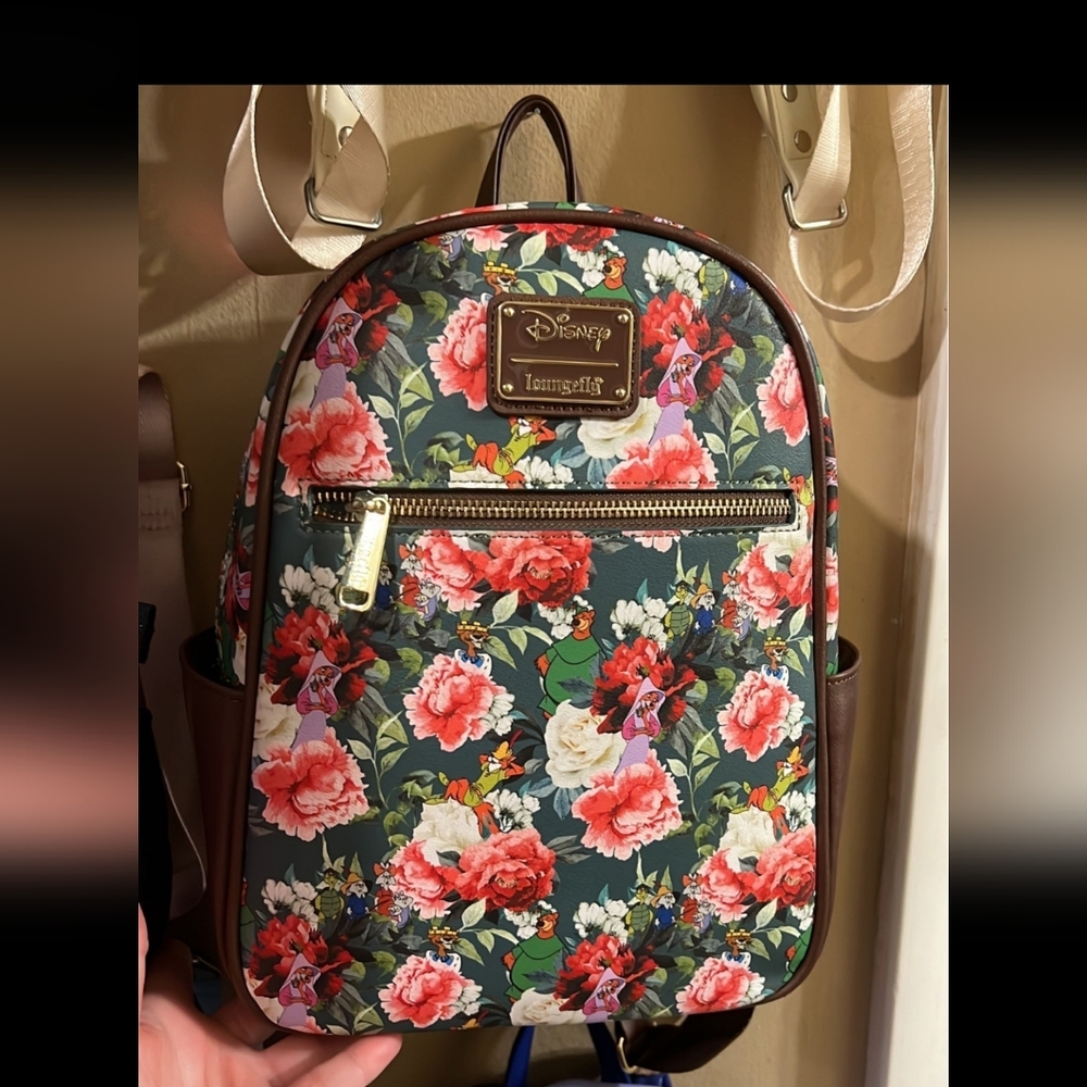 Loungefly Disney AOP Woodland Floral Forest Robin Hood Backpack Bag.